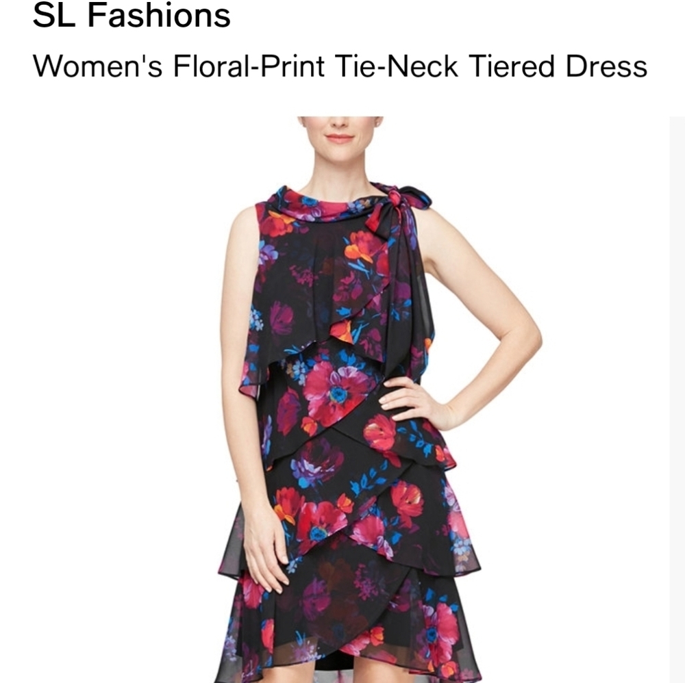 SL Fashions Black and Pink Floral Mini Dress